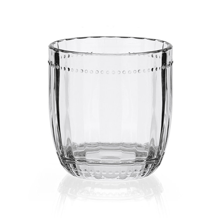 Clear Pressed Glass Lowball Set with Beaded Details, 10 oz
