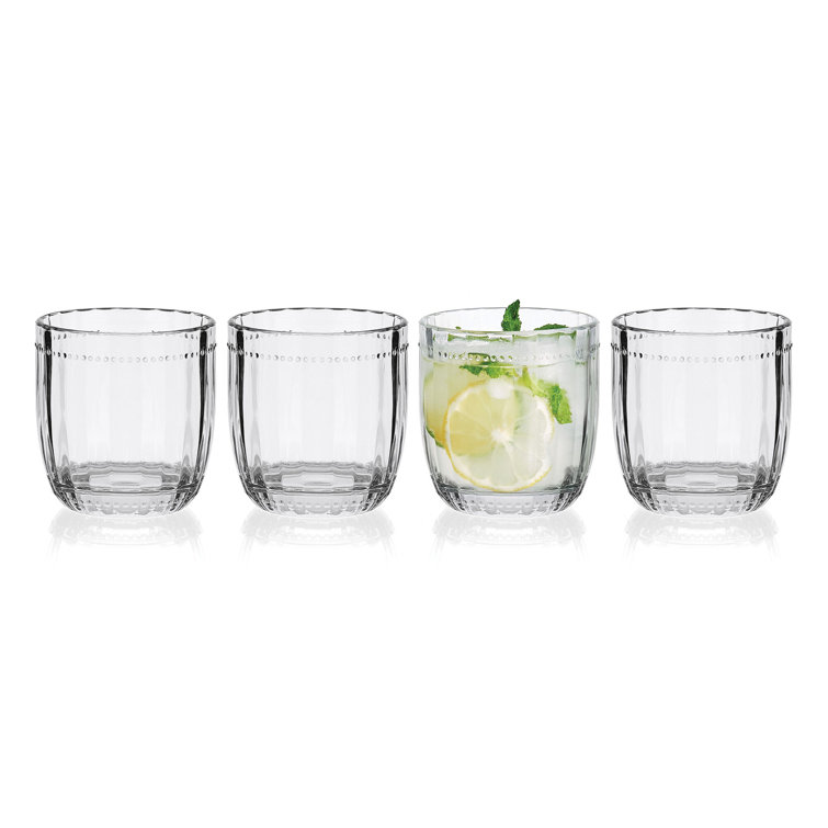 Clear Pressed Glass Lowball Set with Beaded Details, 10 oz