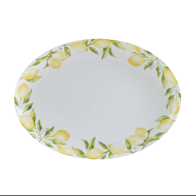 Lemon Watercolor Oval Ceramic Serving Platter, 14-Inch