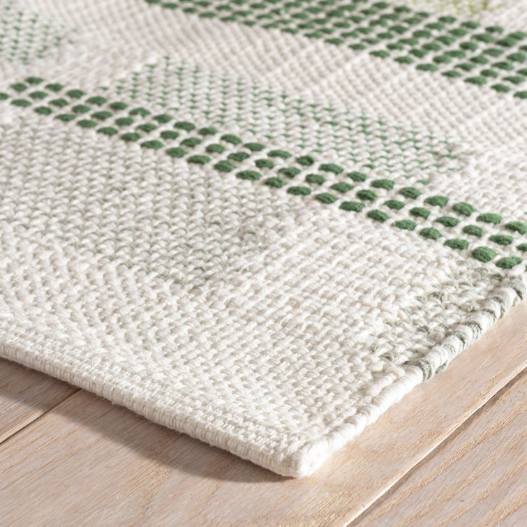 Green and White Cotton Flatweave Rectangular Rug 2' x 3'