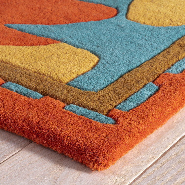 Handmade Blue Wool Rectangular 10' x 14' Tufted Rug