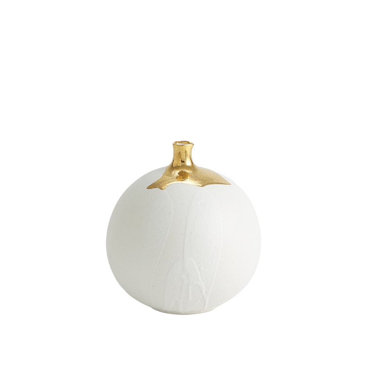 Small White and Gold Ceramic Decorative Sphere Vase