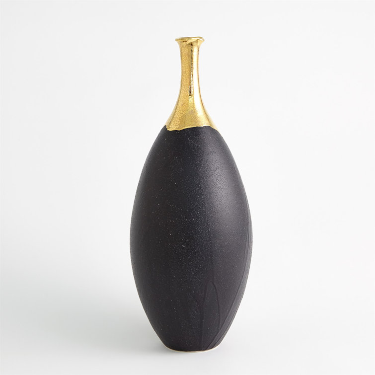 Large Black and Gold Ceramic Decorative Vase