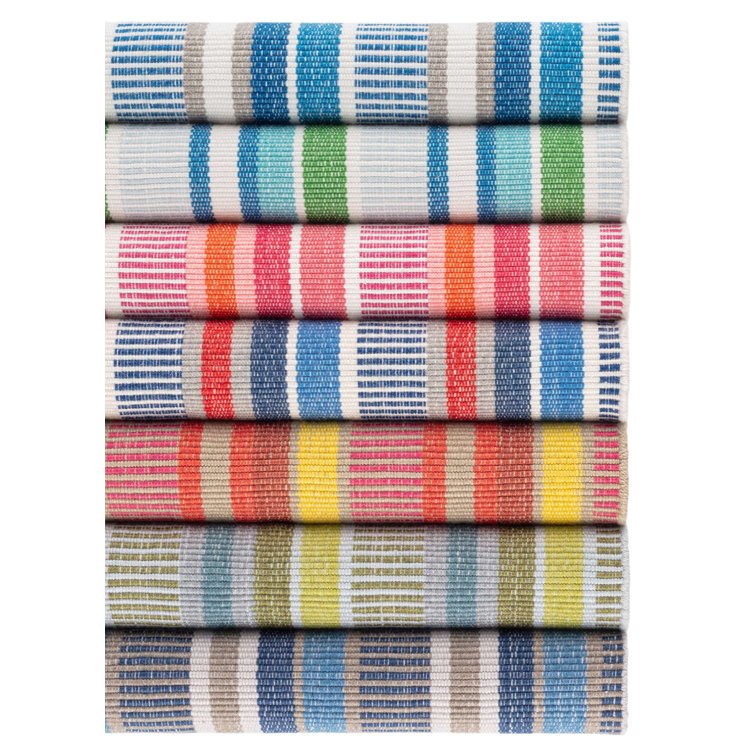 Blue and Beige Striped Handwoven Cotton Rug