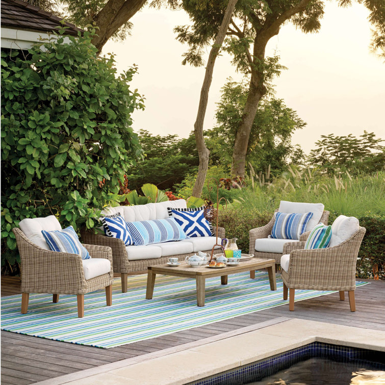 Cobalt and Green Handwoven Cotton Stripe Rug, 8' x 10'