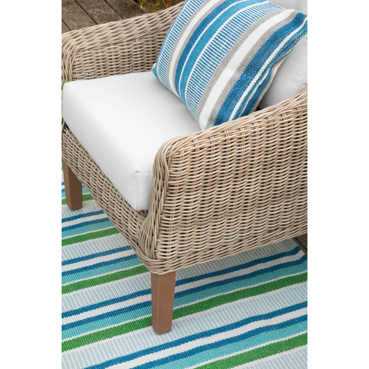 Cobalt and Green Handwoven Cotton Stripe Rug, 8' x 10'