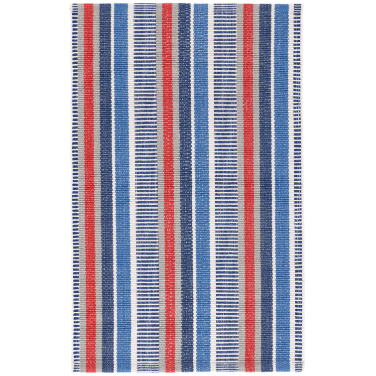 Handwoven Red and Blue Stripe Cotton Indoor/Outdoor Rug