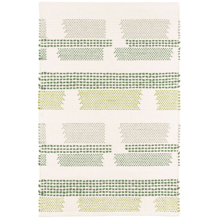 Green and White Cotton Flatweave Rectangular Rug 2' x 3'