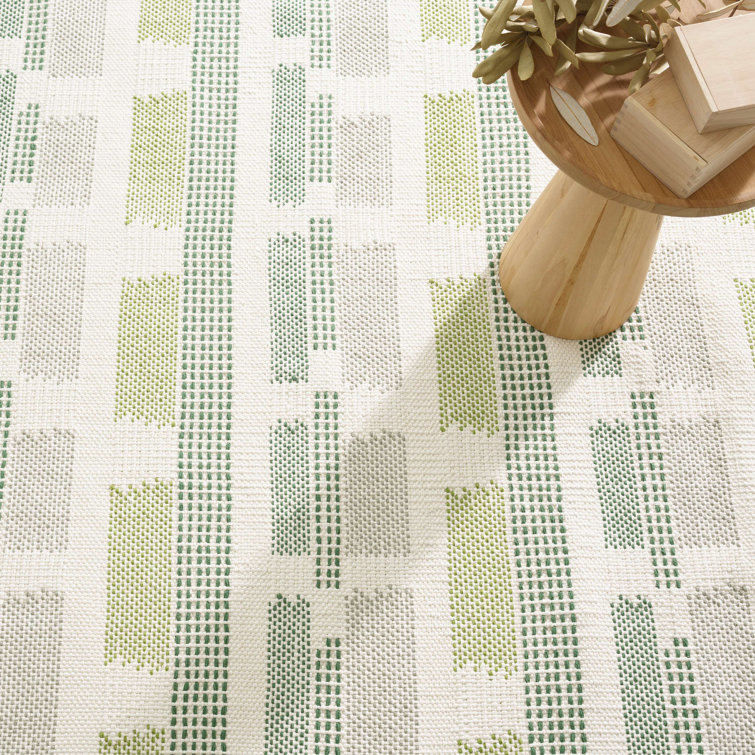 Green and White Cotton Flatweave Rectangular Rug 2' x 3'