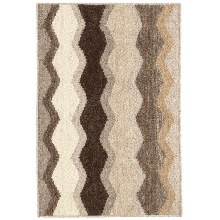 Neutral Geometric Handwoven Wool and Cotton Rug 2' x 3'