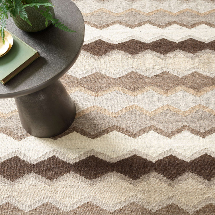 Neutral Geometric Handwoven Wool 8' x 10' Rug