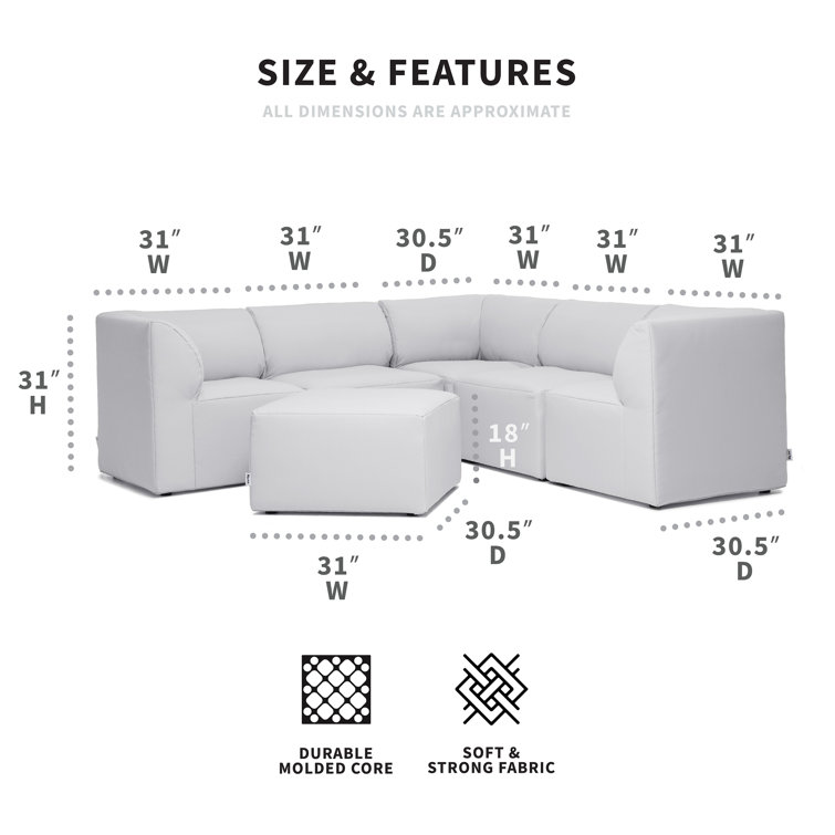 Light Gray Modular Sectional with Wooden Frame