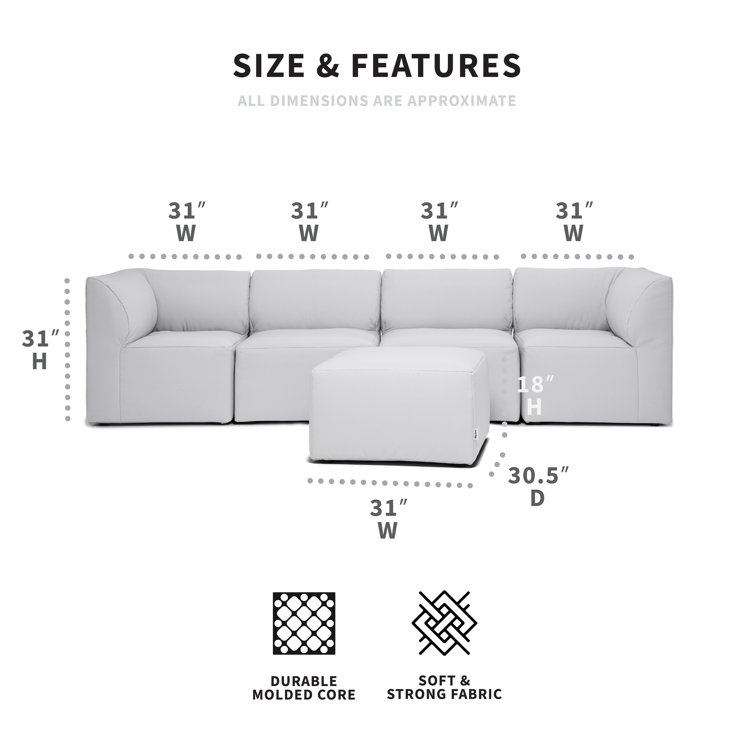 Light Gray Modular Sectional with Wooden Frame