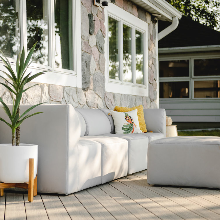 Light Gray Modular Sectional with Wooden Frame