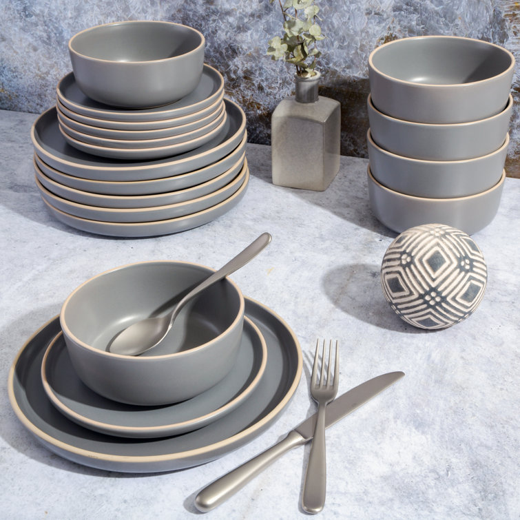 Gray and White Square Ceramic Dinnerware Set, Service for 6