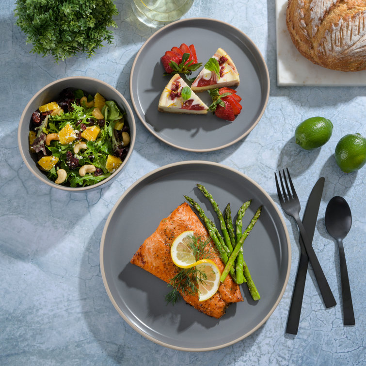 Gray and White Square Ceramic Dinnerware Set, Service for 6