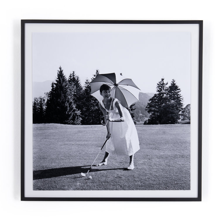Black Framed Solid Wood Golfing Hepburn Photographic Print