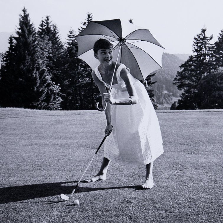 Black Framed Solid Wood Golfing Hepburn Photographic Print