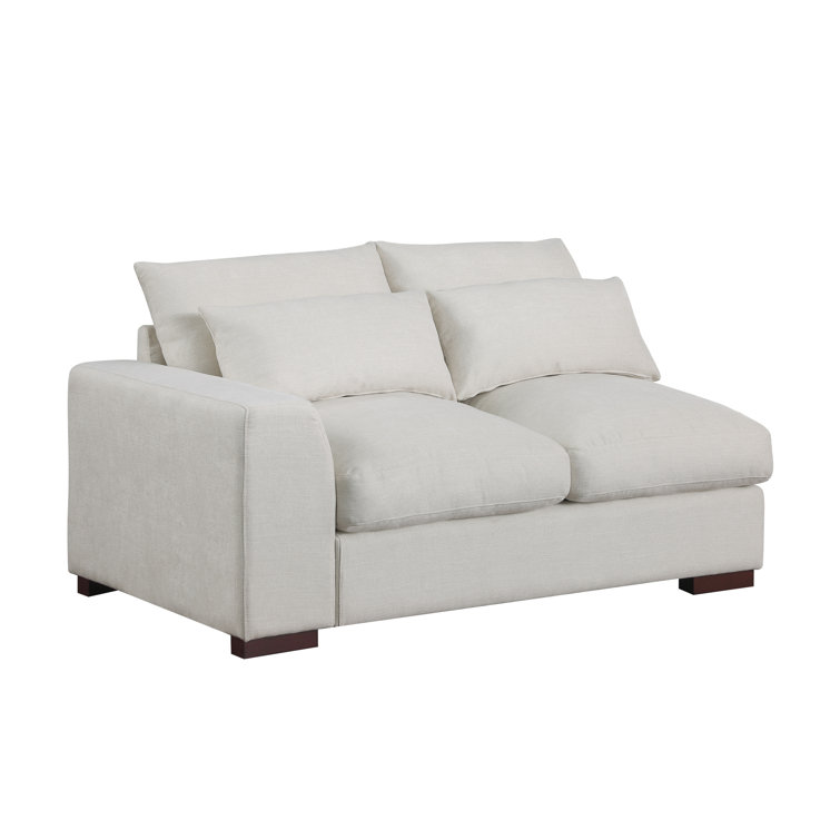 Beige Linen-Blend Modular Sectional Sofa with Ottoman & Toss Pillows