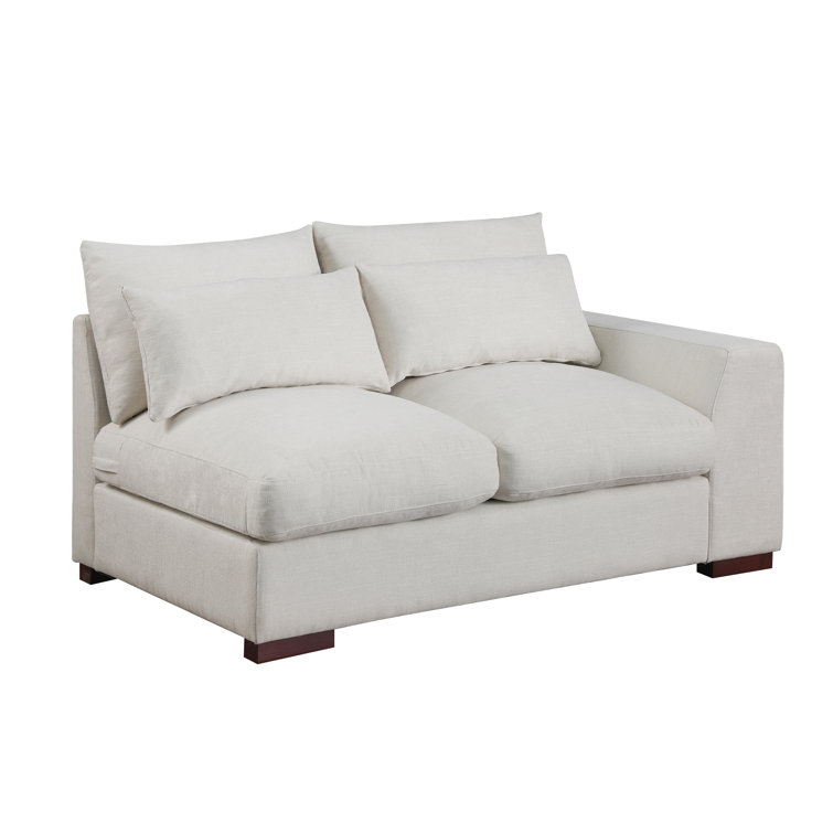 Beige Linen-Blend Modular Sectional Sofa with Ottoman & Toss Pillows