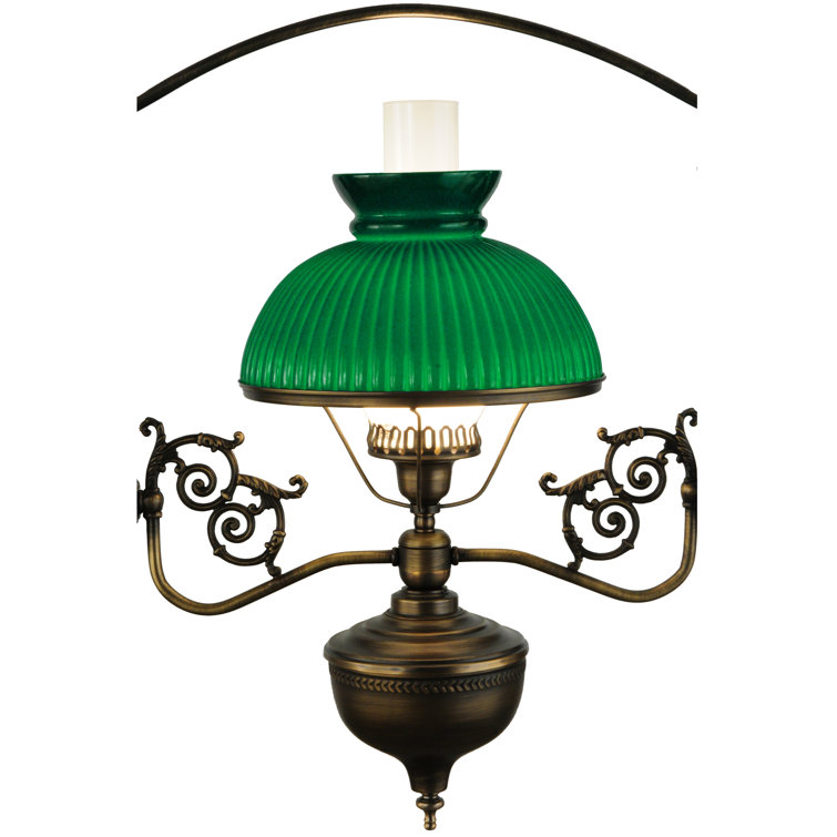 Emerald Green Glass 3-Light Antique Brass Island Pendant