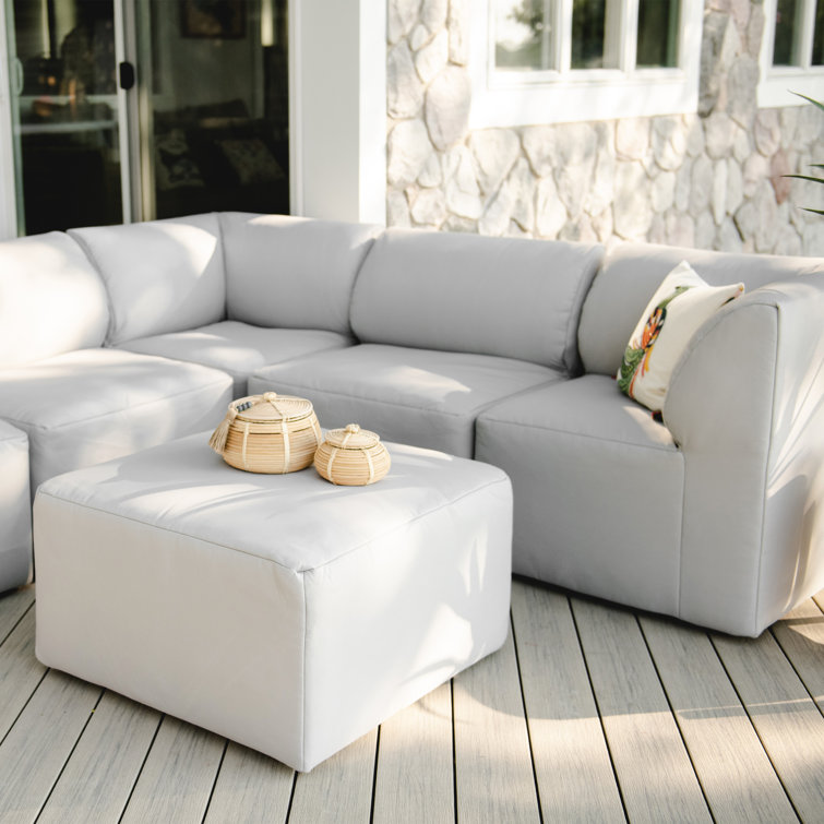 Light Gray Modular Sectional with Wooden Frame
