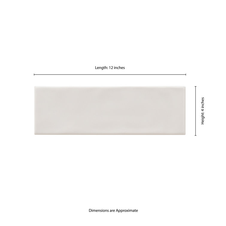 Urbano Pure White Glossy Ceramic 4x12 Subway Wall Tile