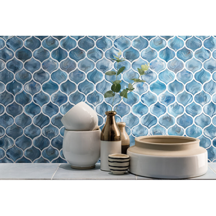 Blue Shimmer Arabesque Glass Mosaic Wall Tile