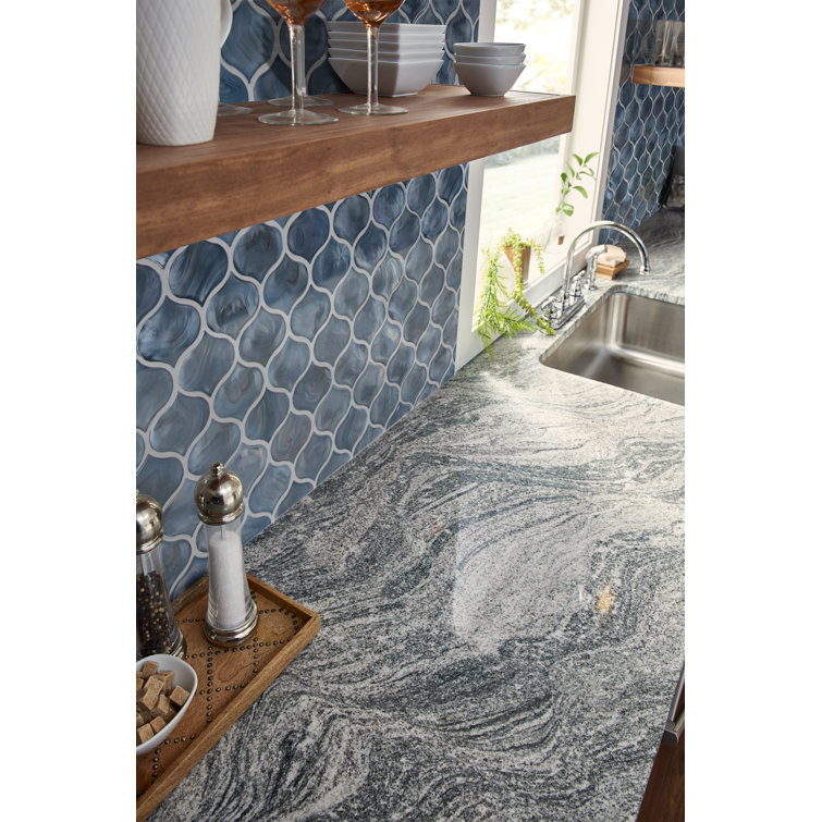 Blue Shimmer Arabesque Glass Mosaic Wall Tile