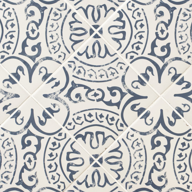 Indigo and White 8" x 8" Matte Porcelain Floor and Wall Tile