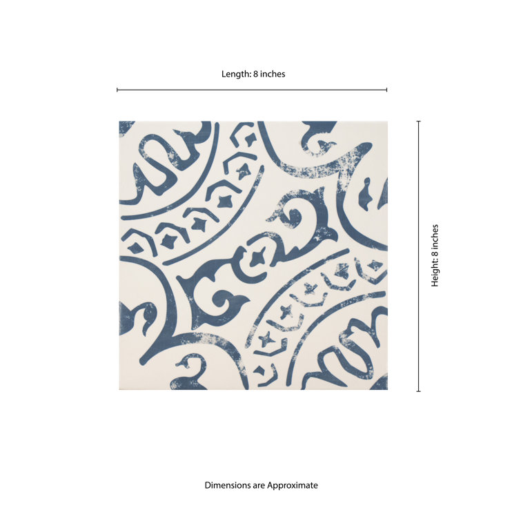 Indigo and White 8" x 8" Matte Porcelain Floor and Wall Tile