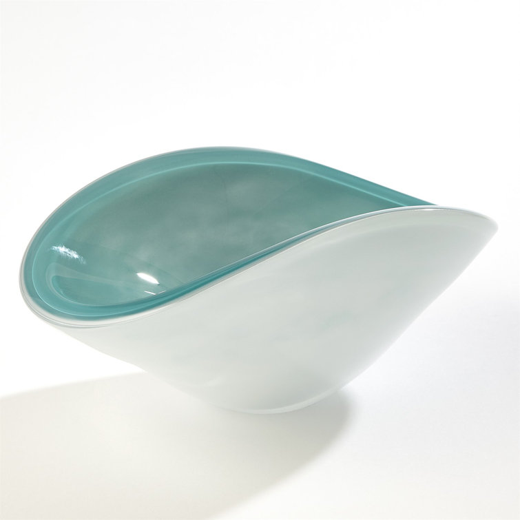 Azure Elegance Hand-Blown Oval Glass Centerpiece Bowl