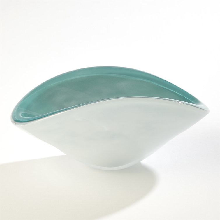 Azure Elegance Hand-Blown Oval Glass Centerpiece Bowl