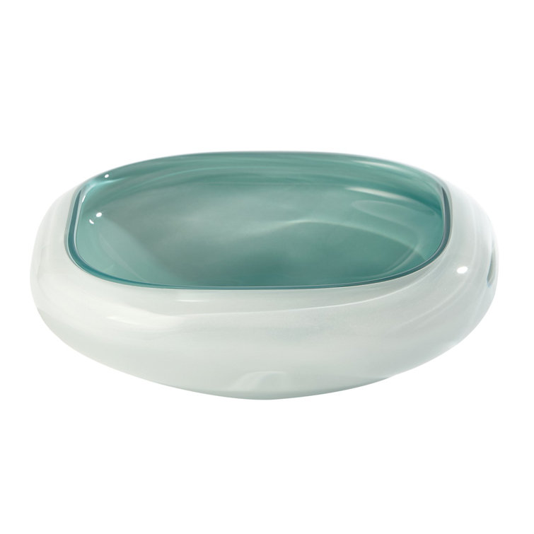 Azure and White Square Glass Art Bowl 12.25"