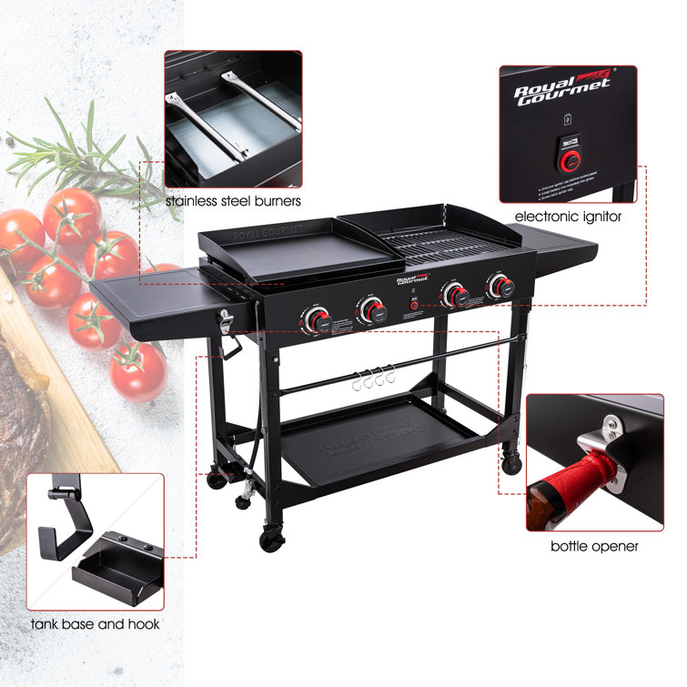 Royal Gourmet 4-Burner Black Stainless Steel Gas Grill and Griddle Combo