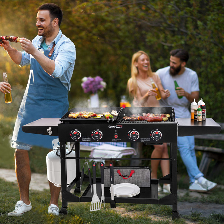 Royal Gourmet 4-Burner Black Stainless Steel Gas Grill and Griddle Combo
