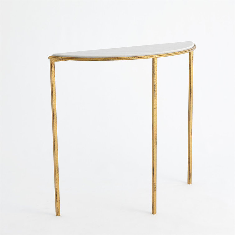 Hammered Gold Demilune Console with White Marble Top