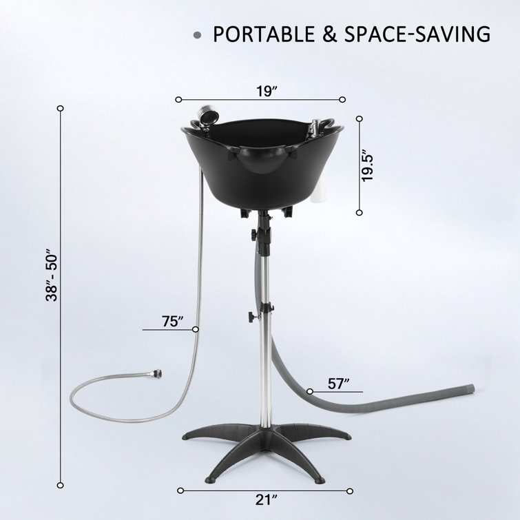 Adjustable Black Stainless Steel Portable Salon Sink with Single Handle Faucet