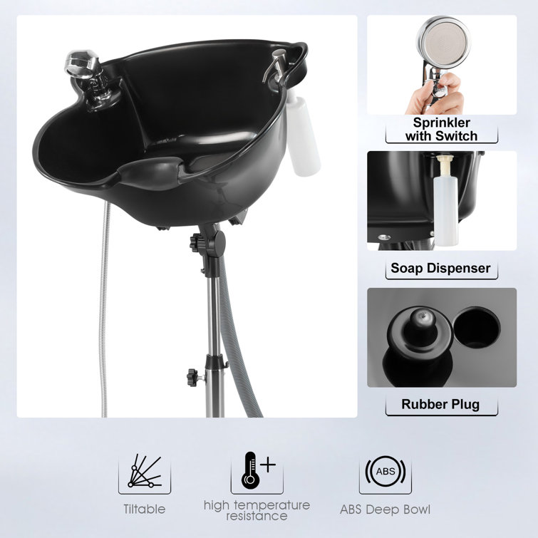 Adjustable Black Stainless Steel Portable Salon Sink with Single Handle Faucet