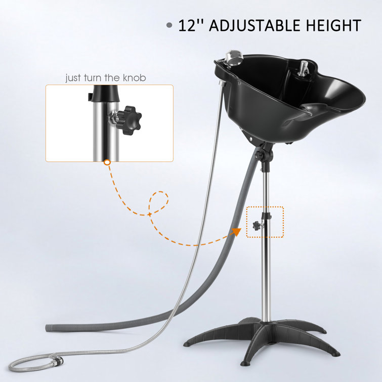 Adjustable Black Stainless Steel Portable Salon Sink with Single Handle Faucet