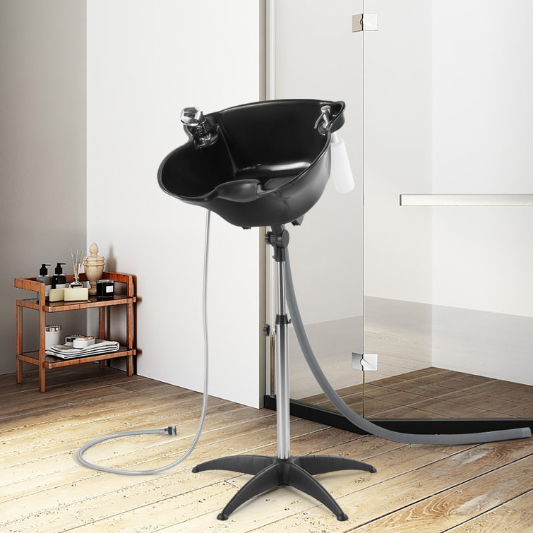 Adjustable Black Stainless Steel Portable Salon Sink with Single Handle Faucet
