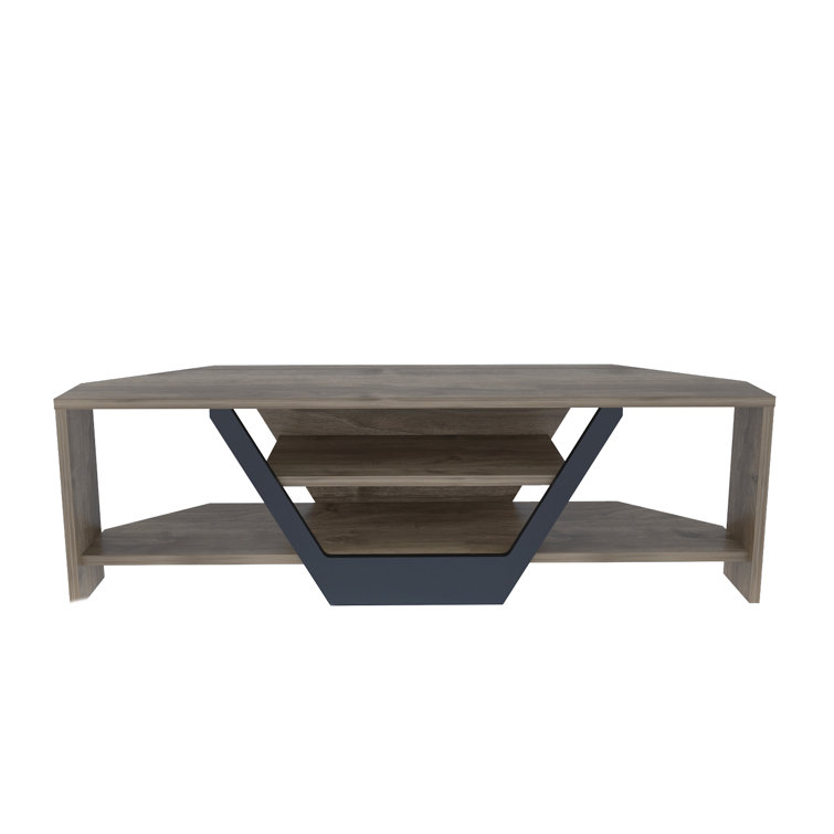 Walnut and Black Corner TV Stand with Open Shelving