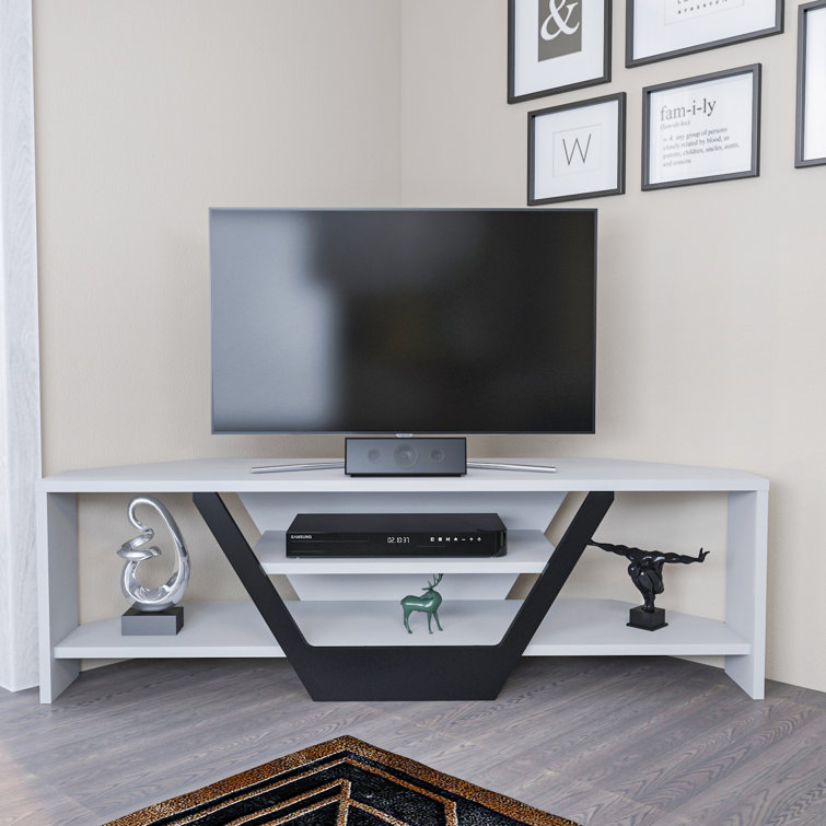 Sares White and Black Corner TV Stand for 55" TVs