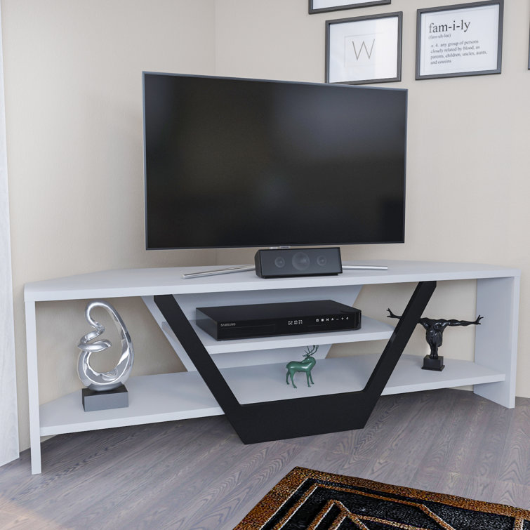 Sares White and Black Corner TV Stand for 55" TVs