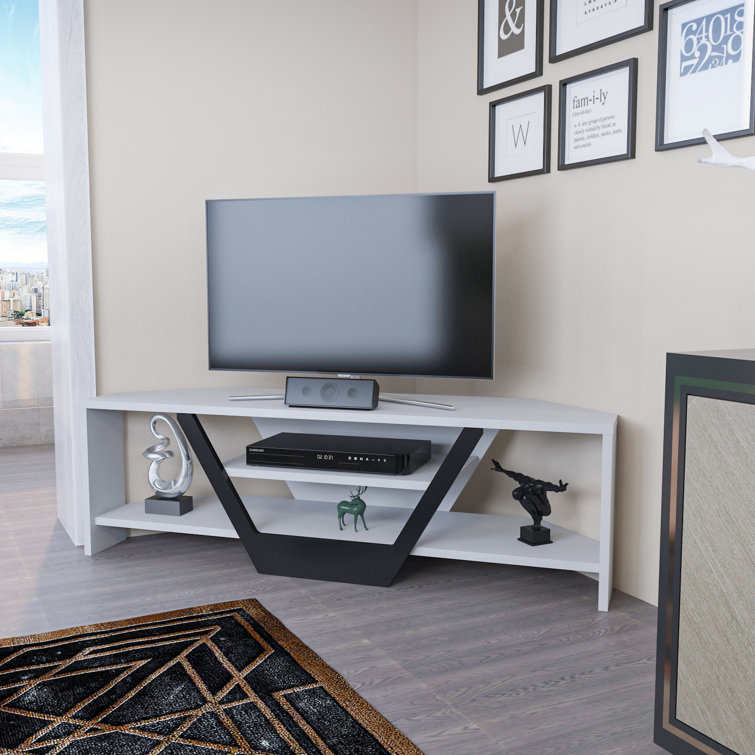 Sares White and Black Corner TV Stand for 55" TVs