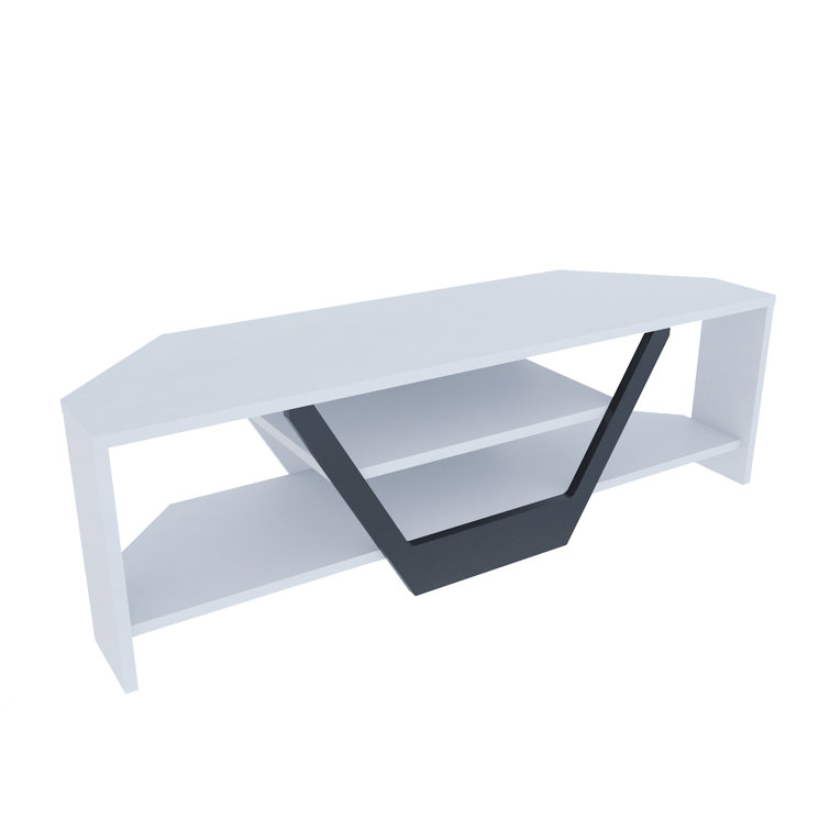 Sares White and Black Corner TV Stand for 55" TVs
