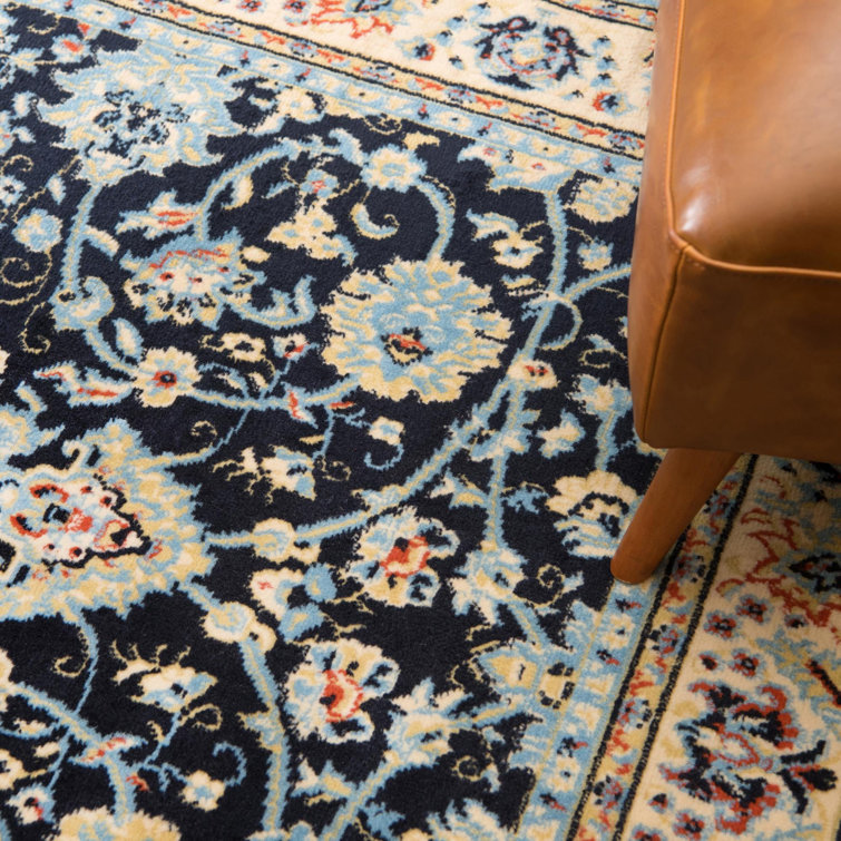 Navy Blue Rectangular Medallion Synthetic Area Rug