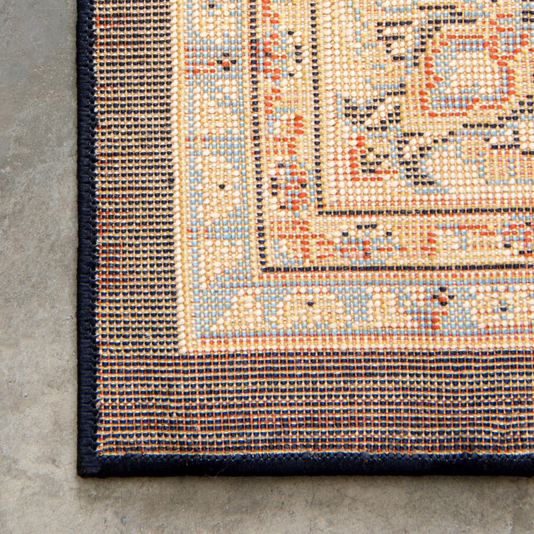 Navy Blue Rectangular Medallion Synthetic Area Rug