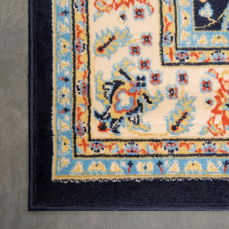 Navy Blue Rectangular Medallion Synthetic Area Rug