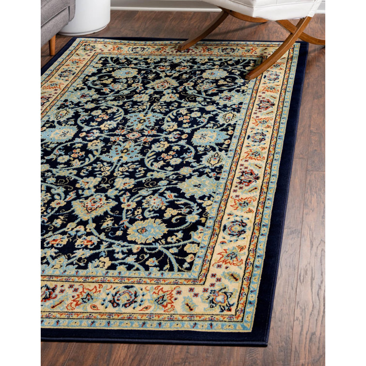 Navy Blue Rectangular Medallion Synthetic Area Rug